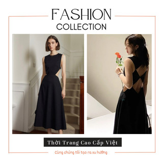 Đầm dự tiệc sinh nhật cao cấp sang trọng màu đen hở lưng váy đen gợi cảm