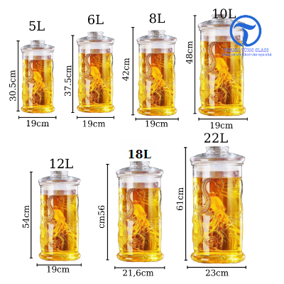Bình Ngâm Rượu Thủy Tinh Hoa Văn Rồng 18 Lít có van & không van