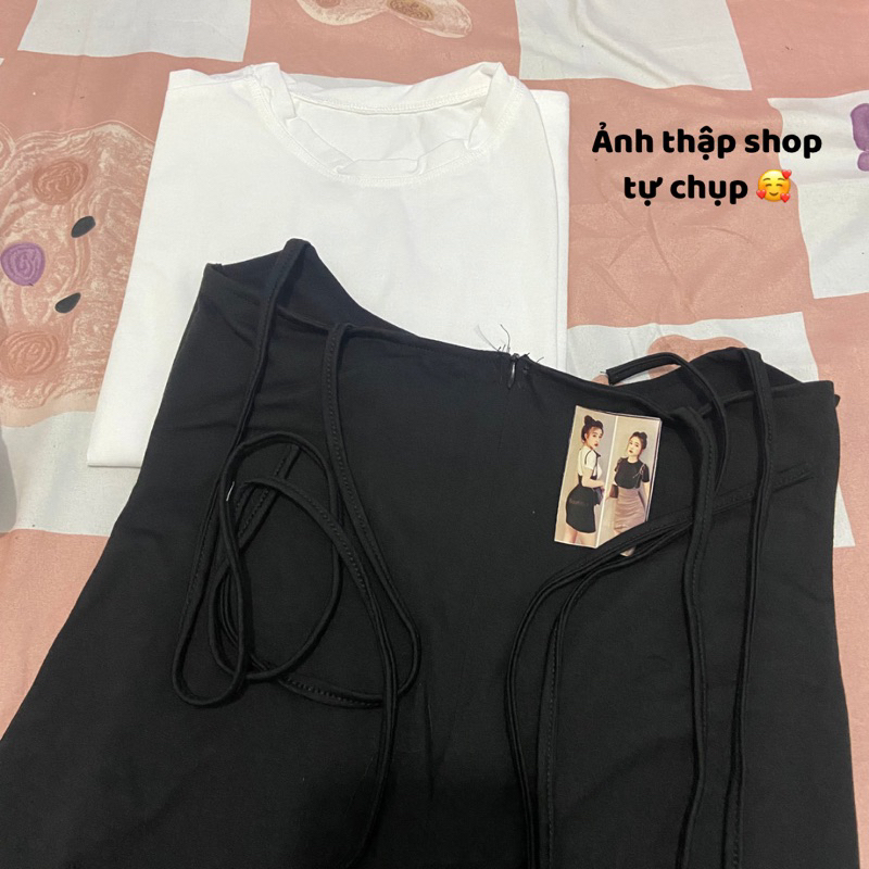 Sét Váy Yếm Xẻ Đùi Gồm Áo Bo Tăm Kèm Yếm Thắt Dây Yếm Umi