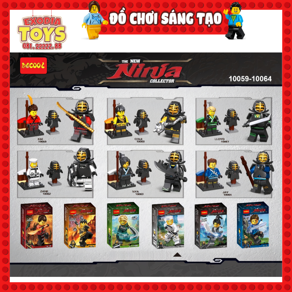 Xếp hình Combo 6 Minifigure Ninjago trang phục luyện tập - Đồ chơi lắp ghép sáng tạo - DECOOL 10059-10064