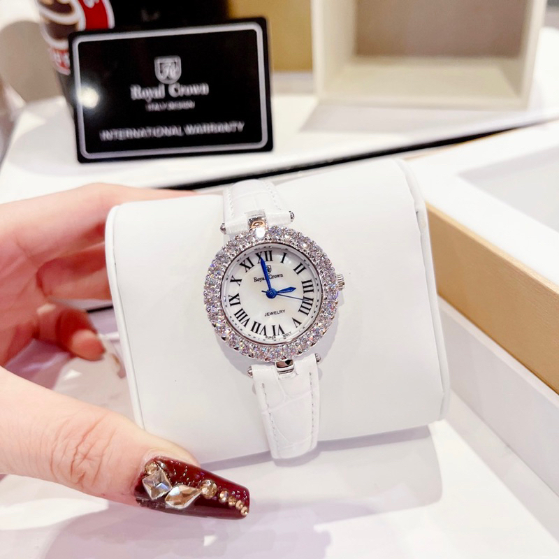 Đồng hồ nữ Royal Crown 6305 mặt tròn đính đá dây da chính hãng
