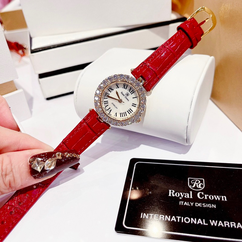 Đồng hồ nữ Royal Crown 6305 mặt tròn đính đá dây da chính hãng