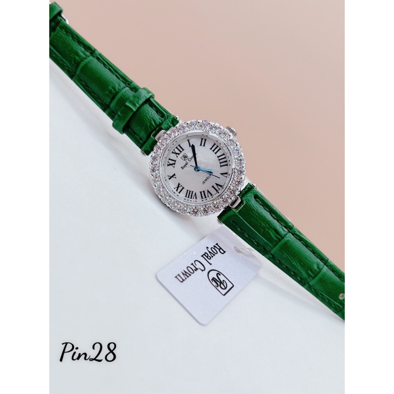 Đồng hồ nữ Royal Crown 6305 mặt tròn đính đá dây da chính hãng