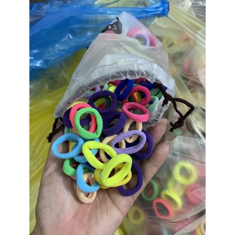 Túi 20gr 96-100 chun buộc tóc vải sắc màu cho bé gái , thun buộc co giãn không làm đau tóc bé 2cm- kèm túi gấu