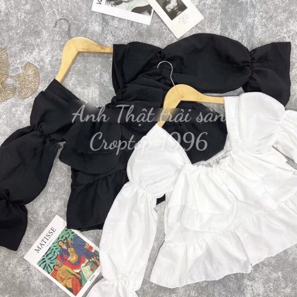 Áo croptop dài tay bo khúc vải xốp tiểu thư sang mã AS82