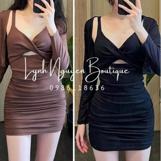 Set đầm chất thun ôm body sexy kèm áo ngoài AS85