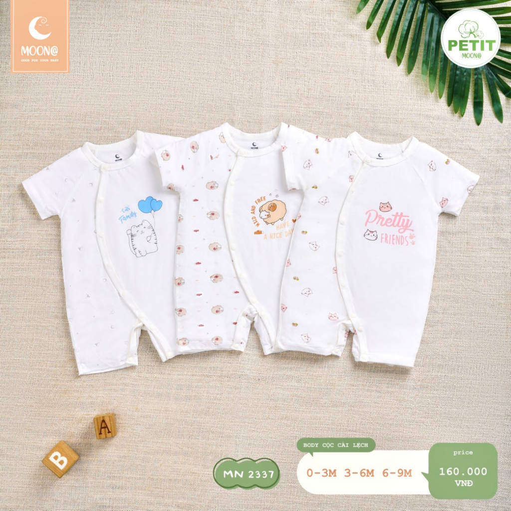 Body cộc tay cài giữa Moon in hình hõa tiết ngộ nghĩnh chất vải petit cho bé sơ sinh