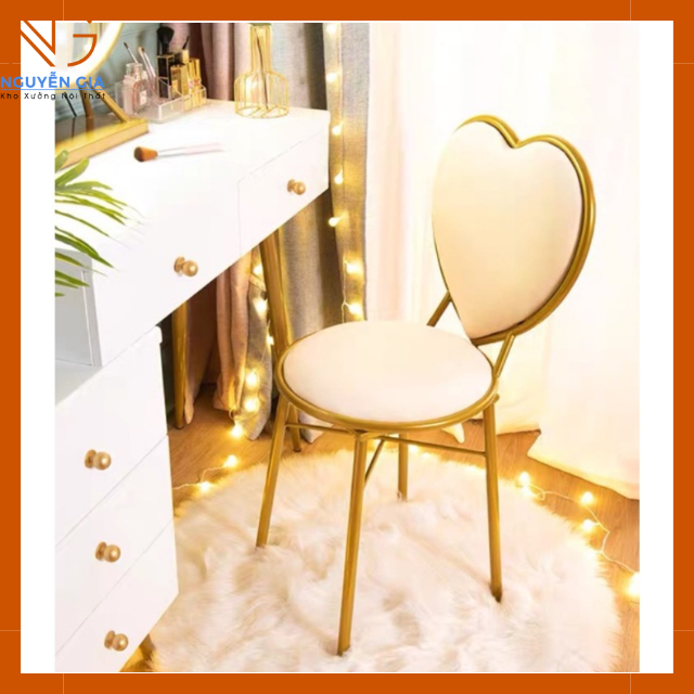 Ghế bàn trang điểm phong cách Bắc Âu lưng tựa trái tim, ghế trang trí phòng ngủ, decor phòng chụp ảnh cute