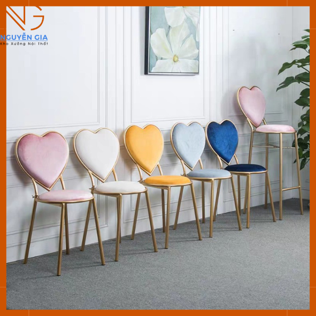 Ghế bàn trang điểm phong cách Bắc Âu lưng tựa trái tim, ghế trang trí phòng ngủ, decor phòng chụp ảnh cute