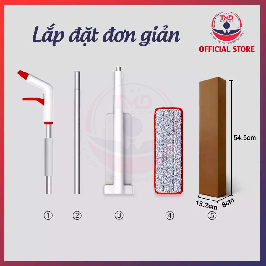 Chổi lau nhà tự vắt thông minh TMD GROUP tích hợp phun sương - Chất liệu hợp kim nhôm, nhựa ABS siêu bền |BH 6 tháng