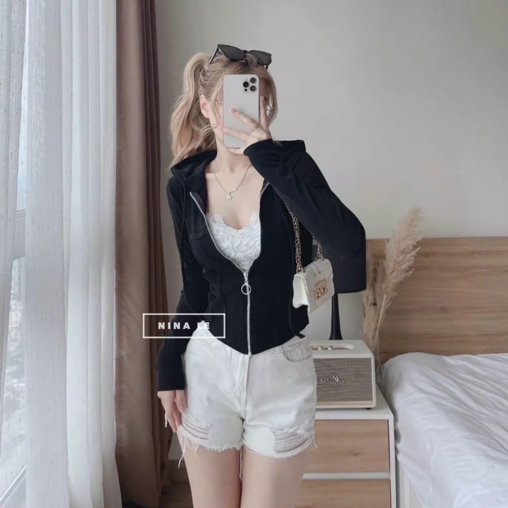 Áo khoác khóa kéo thu đông kiểu cadigan sang chảnh AS91