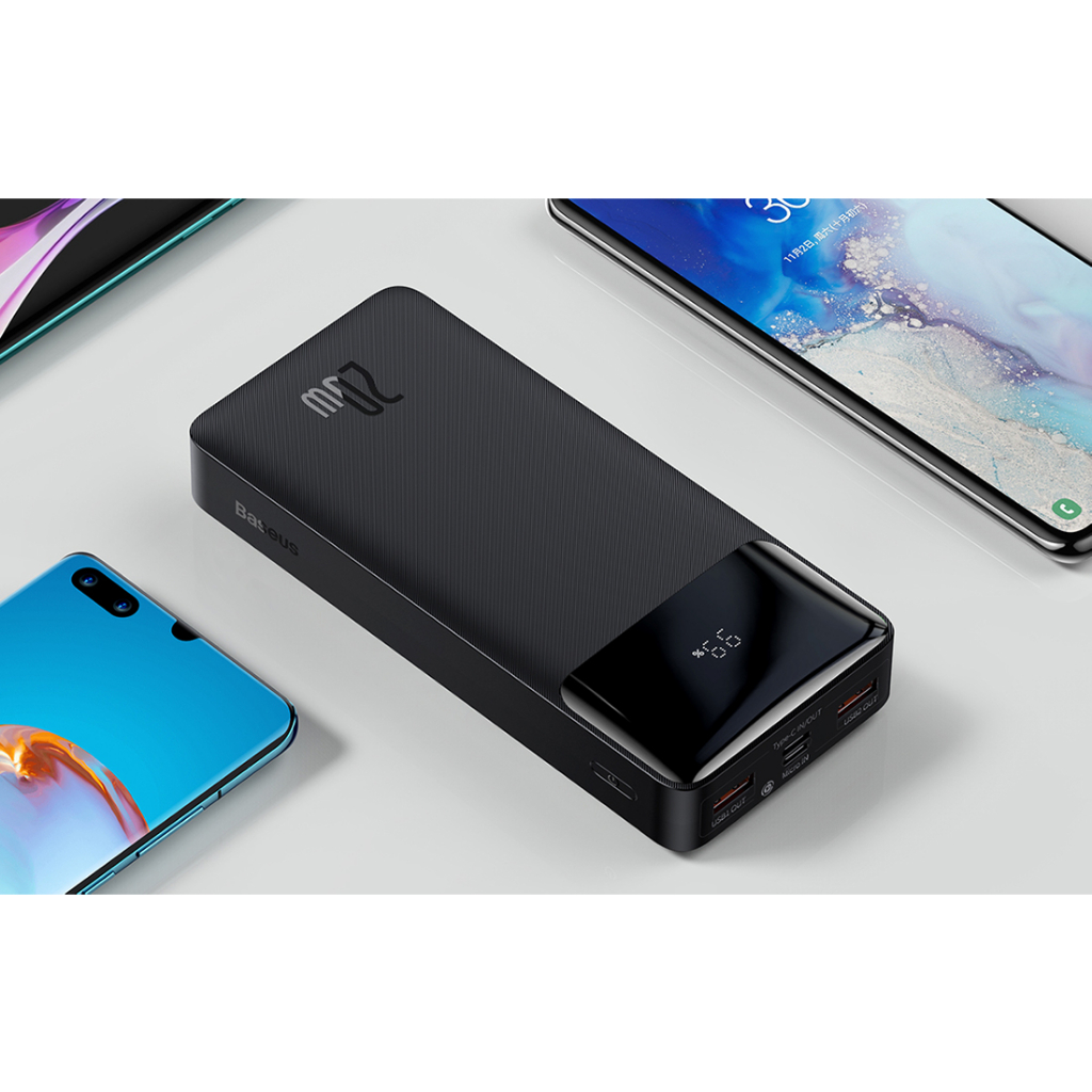 Sạc dự Phòng 20W Baseus Bipow QC 3.0  10000mAh 20000mAh 30000mAh USB*2+Type C , LED cho ip samsung