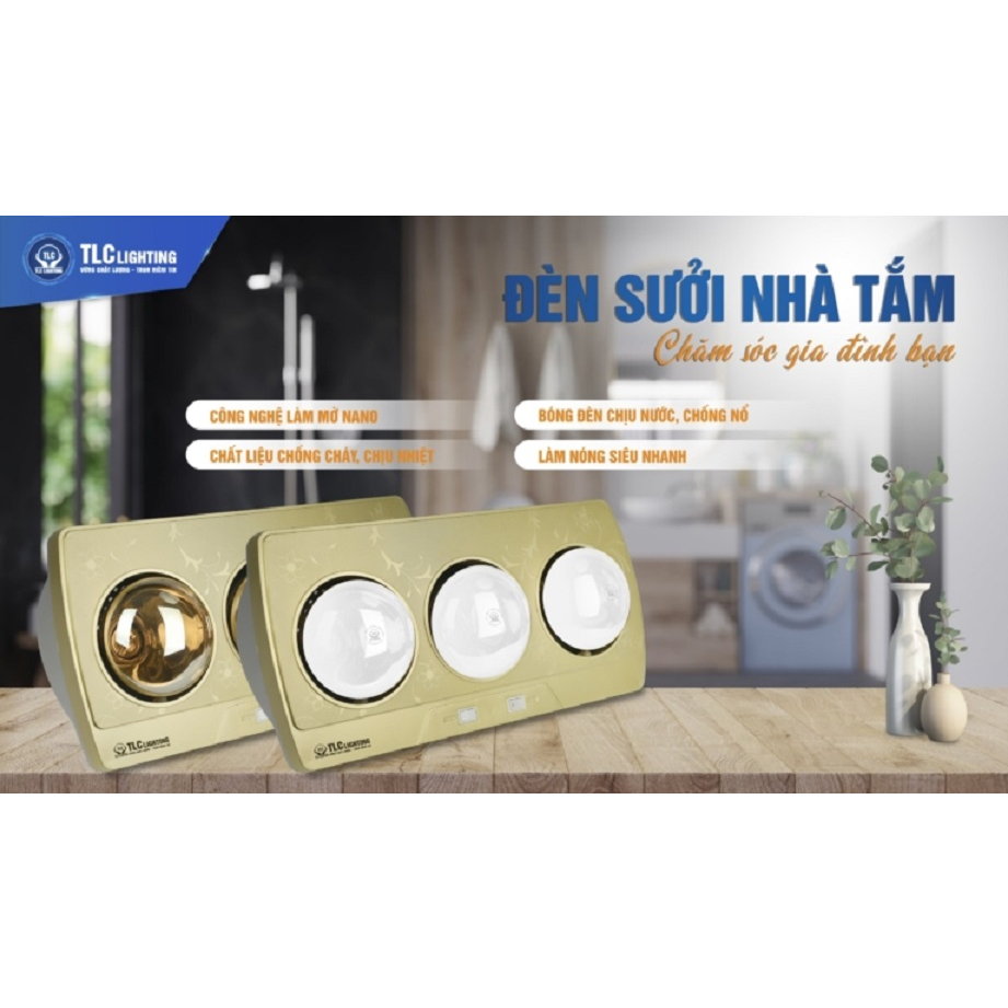 Đèn sưởi nhà tắm 3 bóng TLCLighting - Đèn sưởi, trang trí nhà tắm công suất 275W x 3 bóng Vàng