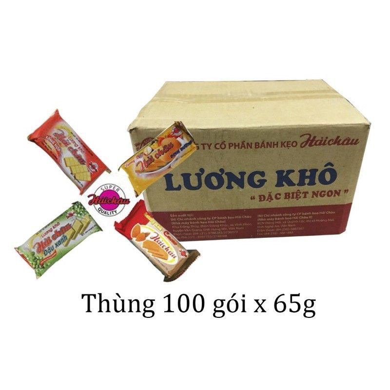 Thùng Lương Khô Hải Châu 100 gói x65g( chuẩn hàng công ty bánh kẹo Hải Châu)