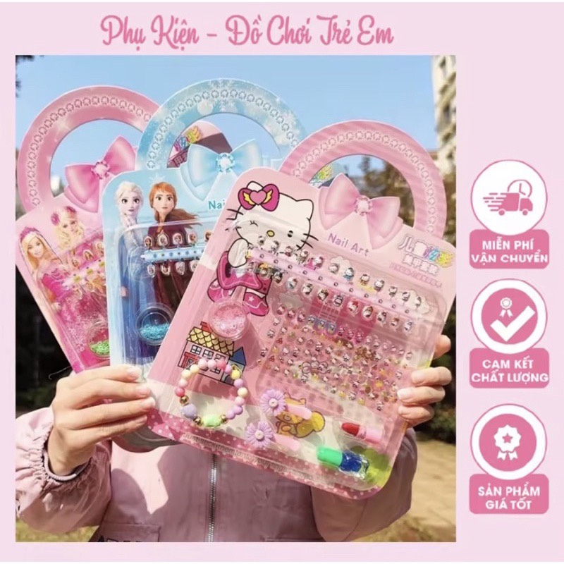 Vỉ đồ chơi trang điểm làm móng làm nails sticker 3D nổi dán móng tay cho bé gái