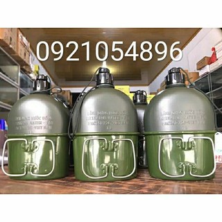 Bình Tông Bi Đông Đựng Nước Có Ca Nhôm Kèm vỏ màu loang Tiện Dụng