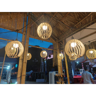 Đèn Gỗ DIY, đèn gỗ tròn xoắn, đèn gỗ AKZ-DG02 trang trí decor cửa hàng hiệu ứng không gian đẹp, quán cafe
