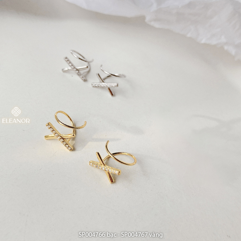 Bông tai nữ chữ X Eleanor Accessories nhỏ xinh đính đá phối vòng cung phụ kiện trang sức 4766