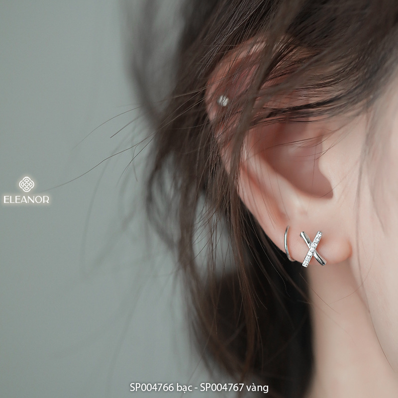 Bông tai nữ chữ X Eleanor Accessories nhỏ xinh đính đá phối vòng cung phụ kiện trang sức 4766