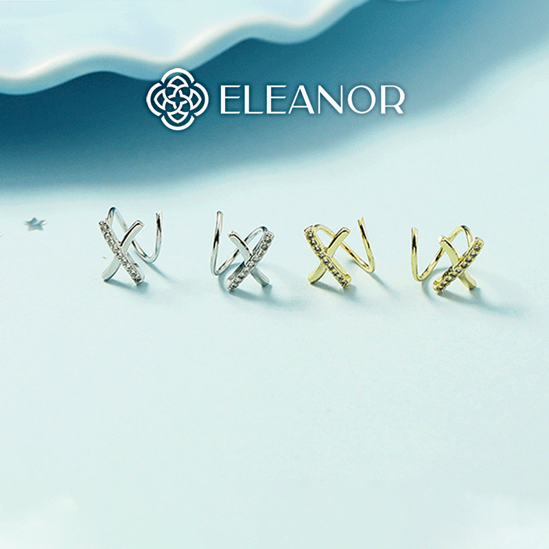 Bông tai nữ chữ X Eleanor Accessories nhỏ xinh đính đá phối vòng cung phụ kiện trang sức 4766