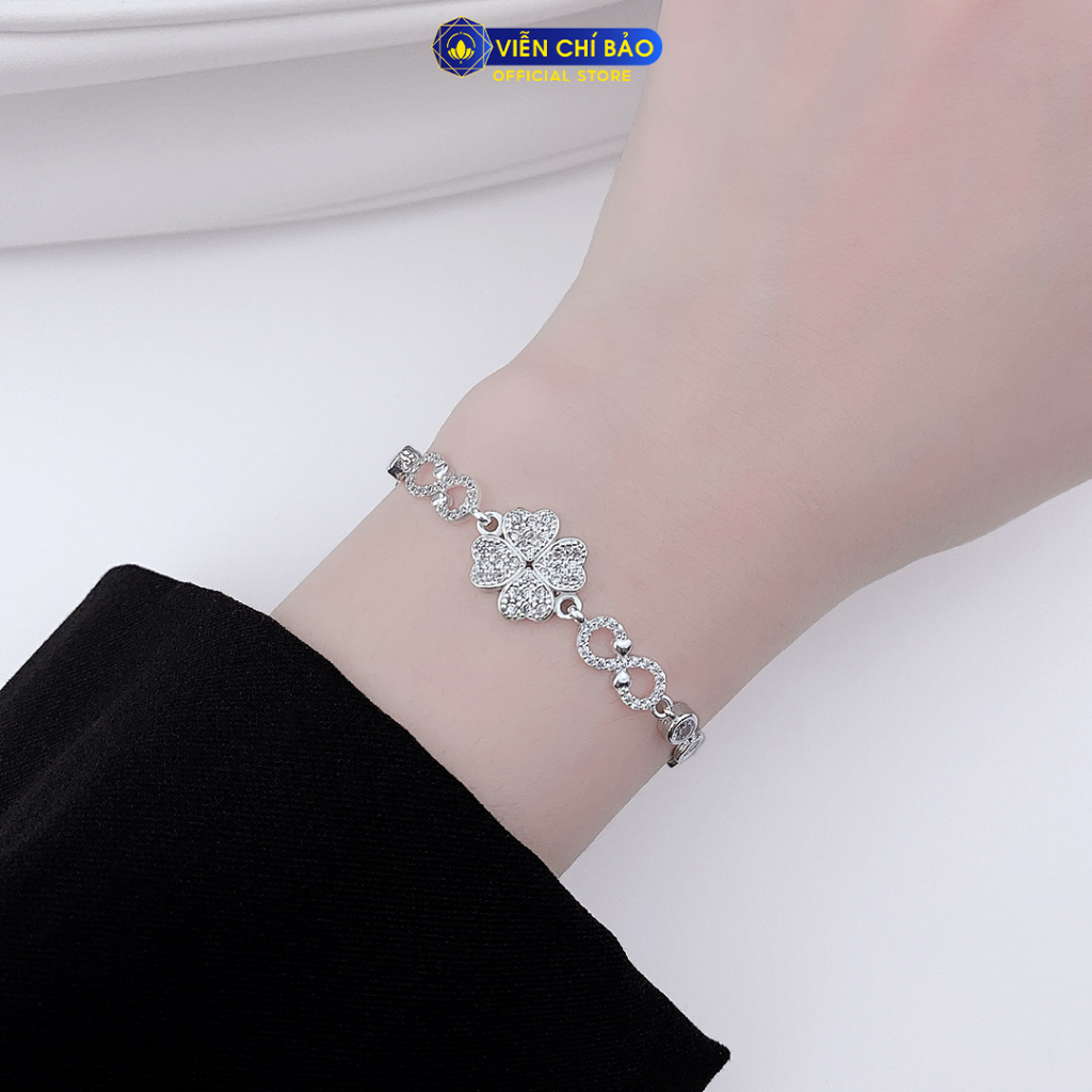 Lắc tay bạc nữ cỏ 4 lá đốt hình vô cực đính đá chất liệu bạc 925 thời trang phụ kiện trang sức nữ Viễn Chí Bảo L400204
