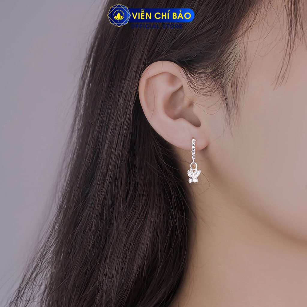 Khuyên tai bạc nữ bướm trẻ em đá trắng chất liệu bạc 925 thời trang phụ kiện trang sức Viễn Chí Bảo B400765
