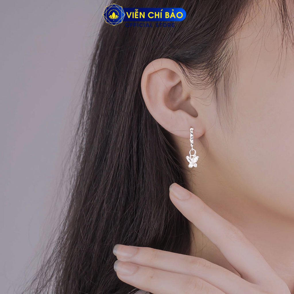 Khuyên tai bạc nữ bướm trẻ em đá trắng chất liệu bạc 925 thời trang phụ kiện trang sức Viễn Chí Bảo B400765