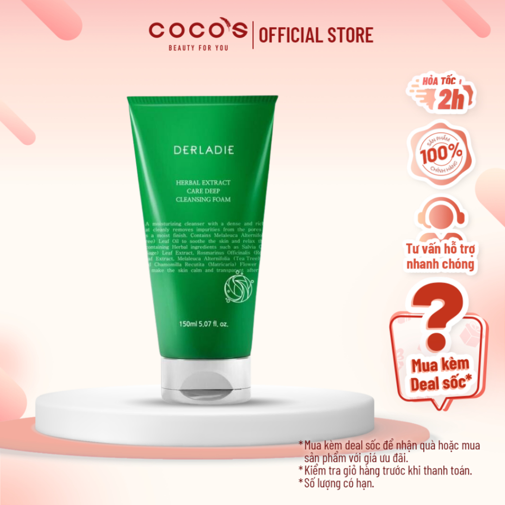 Sữa rửa mặt tràm trà Derladie Herbal Extract Care Deep Cleansing Foam 150ml