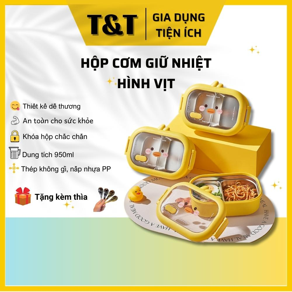 Hộp Đựng Cơm Văn Phòng, Cà Men Inox 2 Ngăn Đựng Thức Ăn Có Nắp Chống Tràn Hình Vịt Vàng An Toàn Cho Sức Khỏe_Tutustore