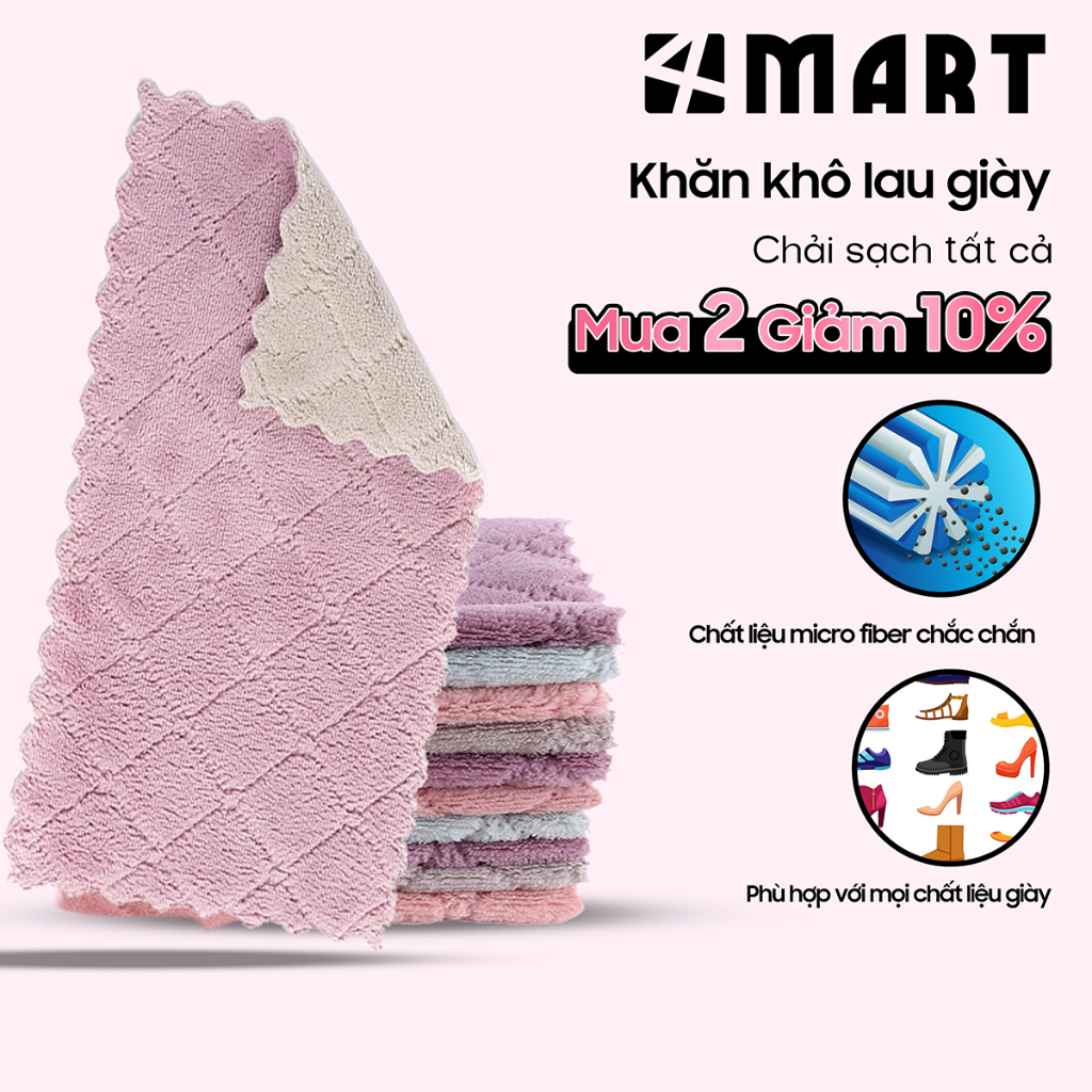 Khăn lau giày dép đa năng 2 mặt Ximo 25x25cm siêu thấm, lau chùi bếp, bàn ghế, tủ đồ.