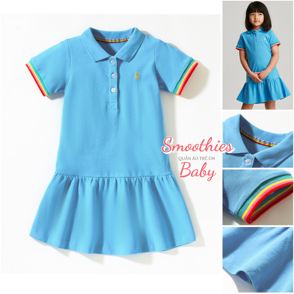ĐẦM THUN CÓ CỔ POLO NÚT NGỰC  cho bé gái 16 - 20 KG