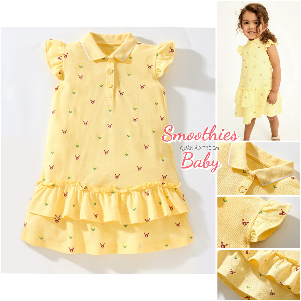 ĐẦM THUN CÓ CỔ POLO NÚT NGỰC  cho bé gái 16 - 20 KG