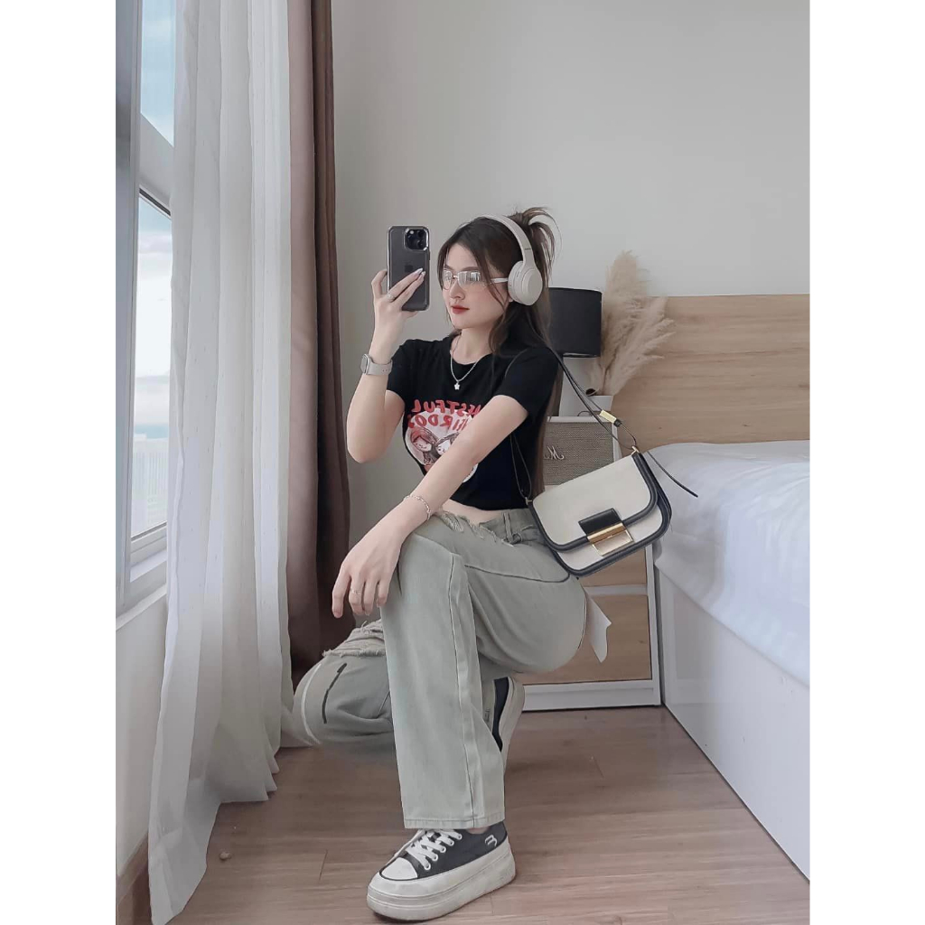 [ORLA150]QUẦN JEANS ỐNG RỘNG NỮ LƯNG CAO RÁCH 5 MẢNG KÈM VỆT SƠN TRẮNG ĐEN LAI CUỐN MÀU NHẠT DƠ SIÊU HOT