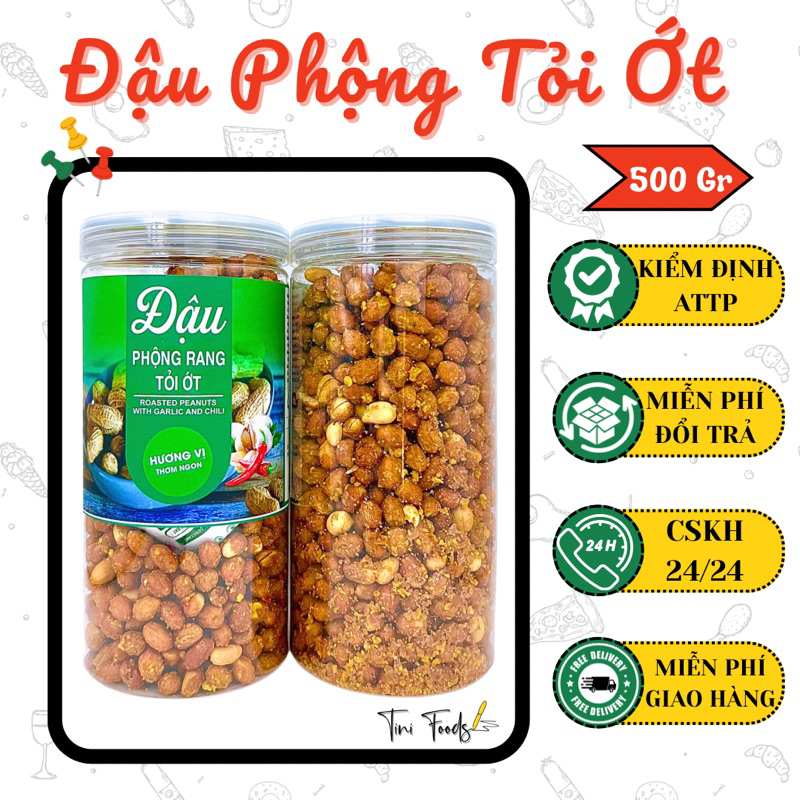 [SIÊU RẺ] Đậu Phộng Rang Tỏi Ớt Loại 1 - Lạc Rang Tỏi Ớt 500GR (Hạt to đều, mặn ngọt béo thơm ngon )