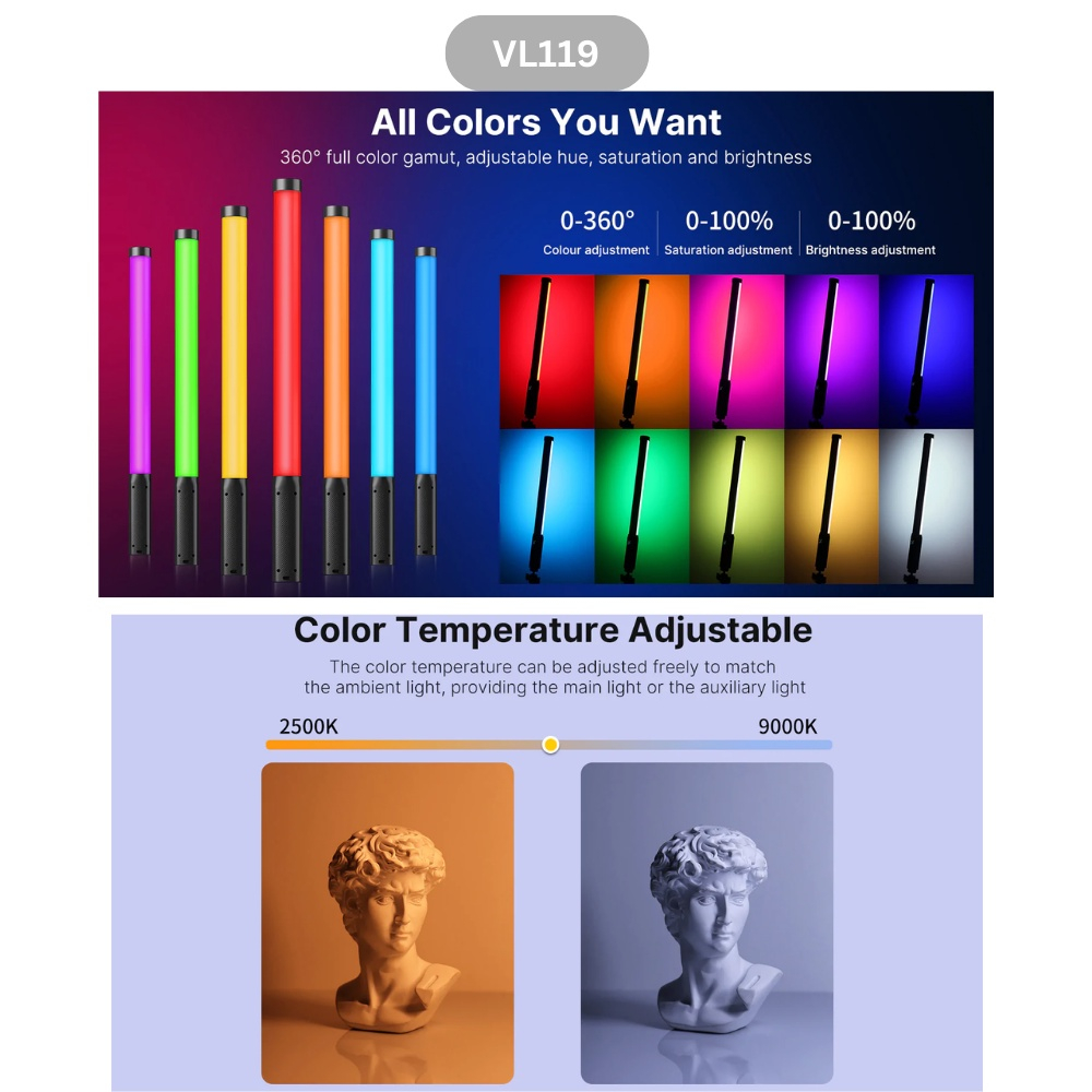 ULANZI VL110 RGB / VL119 RGB  - Đèn Ống Từ Tính Đổi Màu RGB - Hàng Chính Hãng