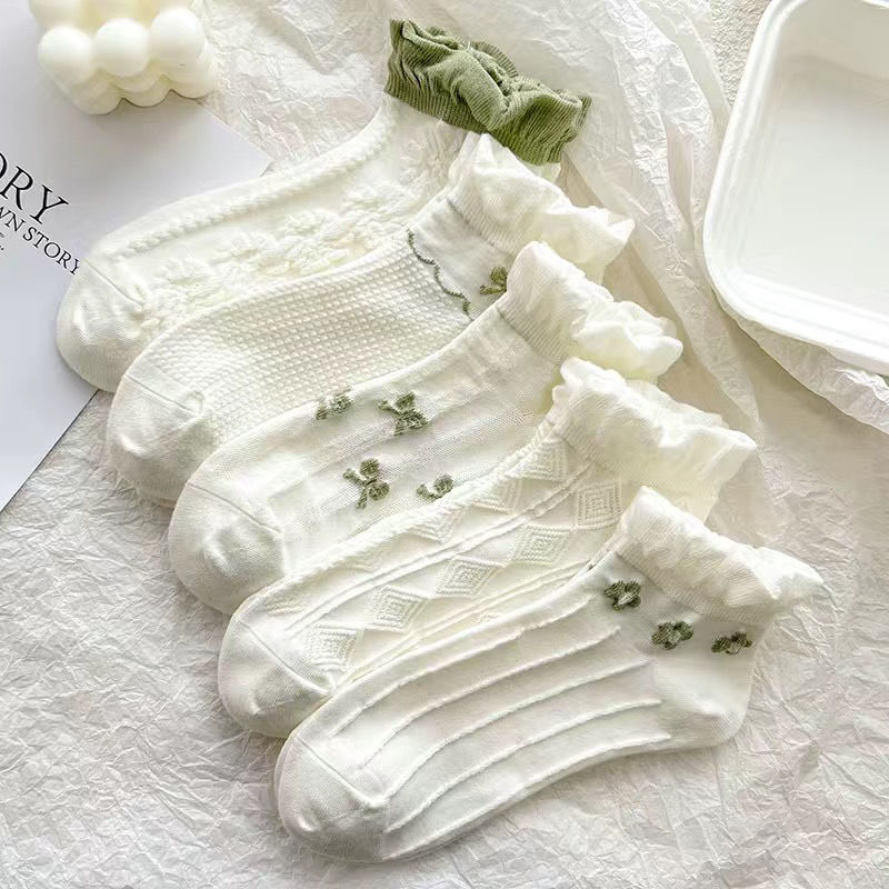 Combo 5 đôi, tất vớ nữ, tất trắng nữ, tất nữ thời trang màu trắng, vớ nữ