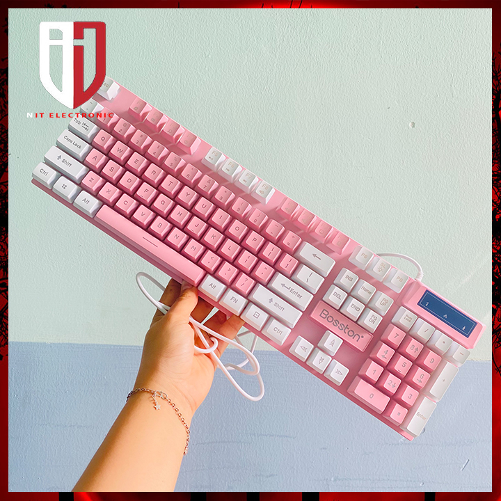 Bàn phím gaming máy tính BOSSTON 803 hồng trắng bàn phím vi tính led cute dễ thương