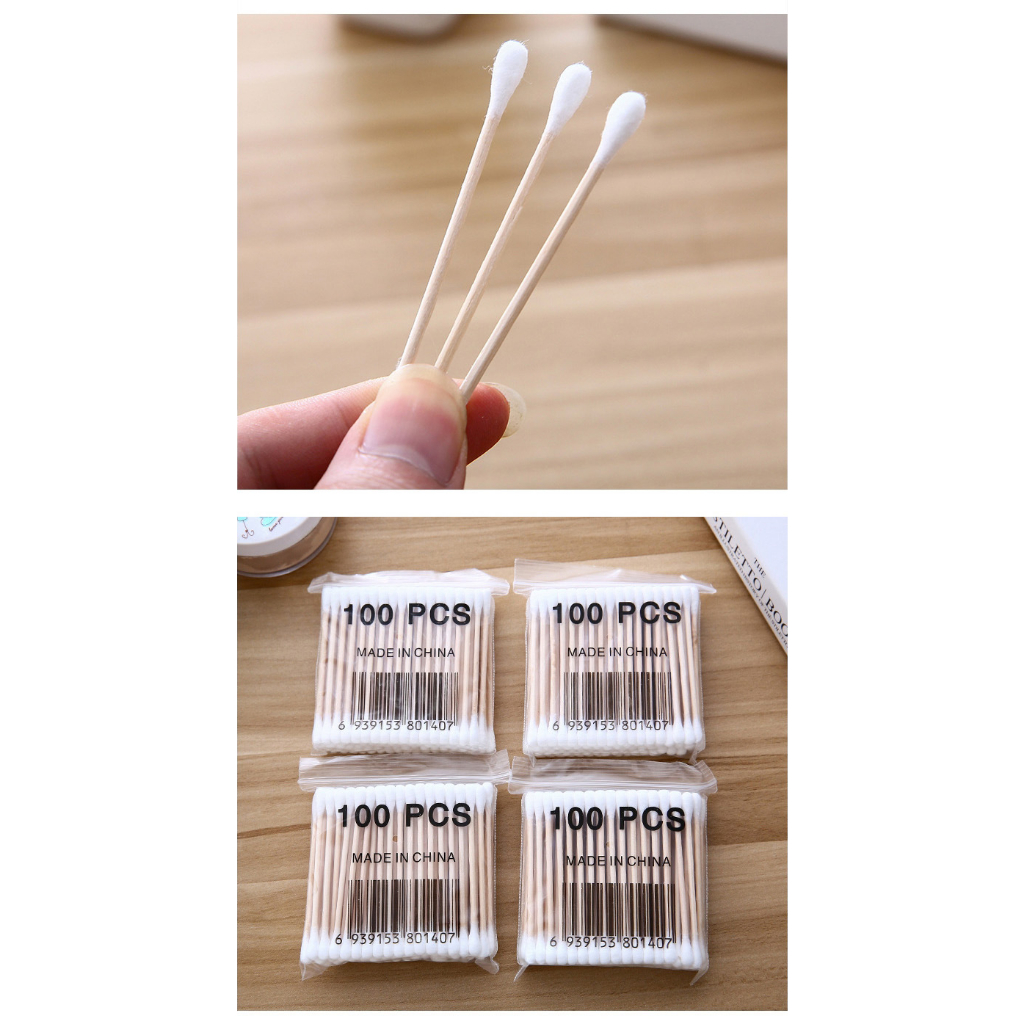 Gói 100 Que Tăm Bông Ngoáy Tai Thân Gỗ