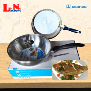 Chảo Từ Inox 3 Đáy Thân Cao 24cm Asanzo AC-C24(nắp kính) Dùng Được Cho Tất Cả Các Loại Bếp- Gia Dụng Linh Nhi
