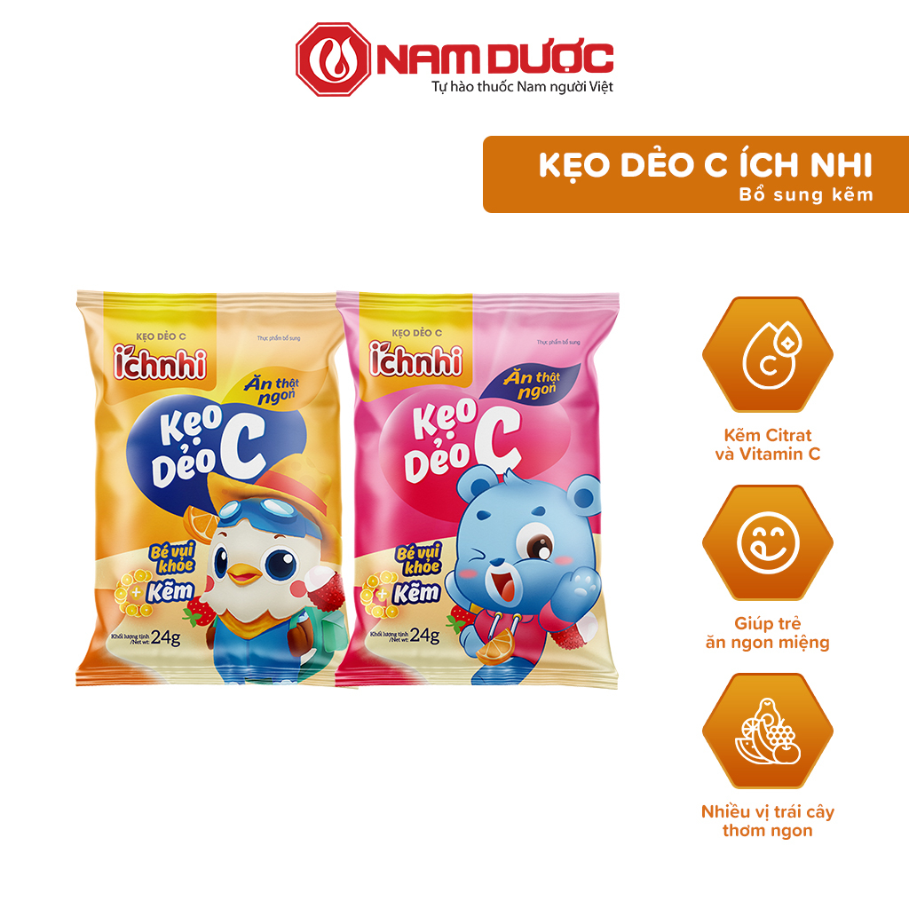 Kẹo dẻo C Ích Nhi (dây 10 gói) bổ sung Kẽm giúp bé ăn ngon, tăng cường đề kháng và phát triển thể chất, trí não