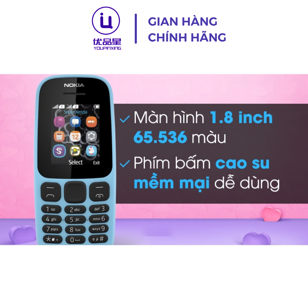 Điện thoại NOKIA 1O5 4G 2O17 bản 2 sim thiết kế siêu bền, tặng kèm pin sạc, bảo hành 12 tháng