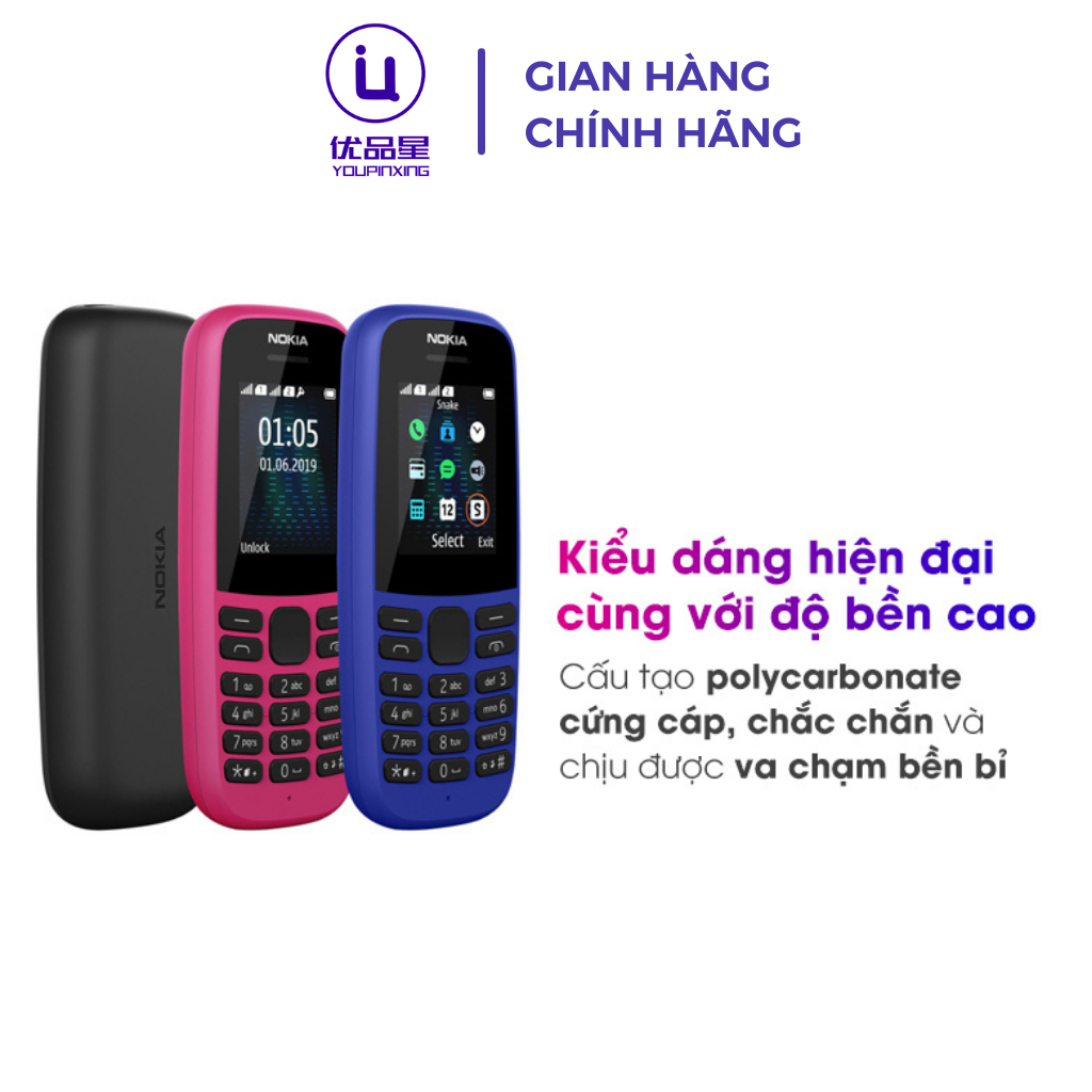 Điện thoại NOKIA 1O5 4G 2O19 bản 2 sim thiết kế bền bỉ, tặng kèm pin sạc, bảo hành 12 tháng