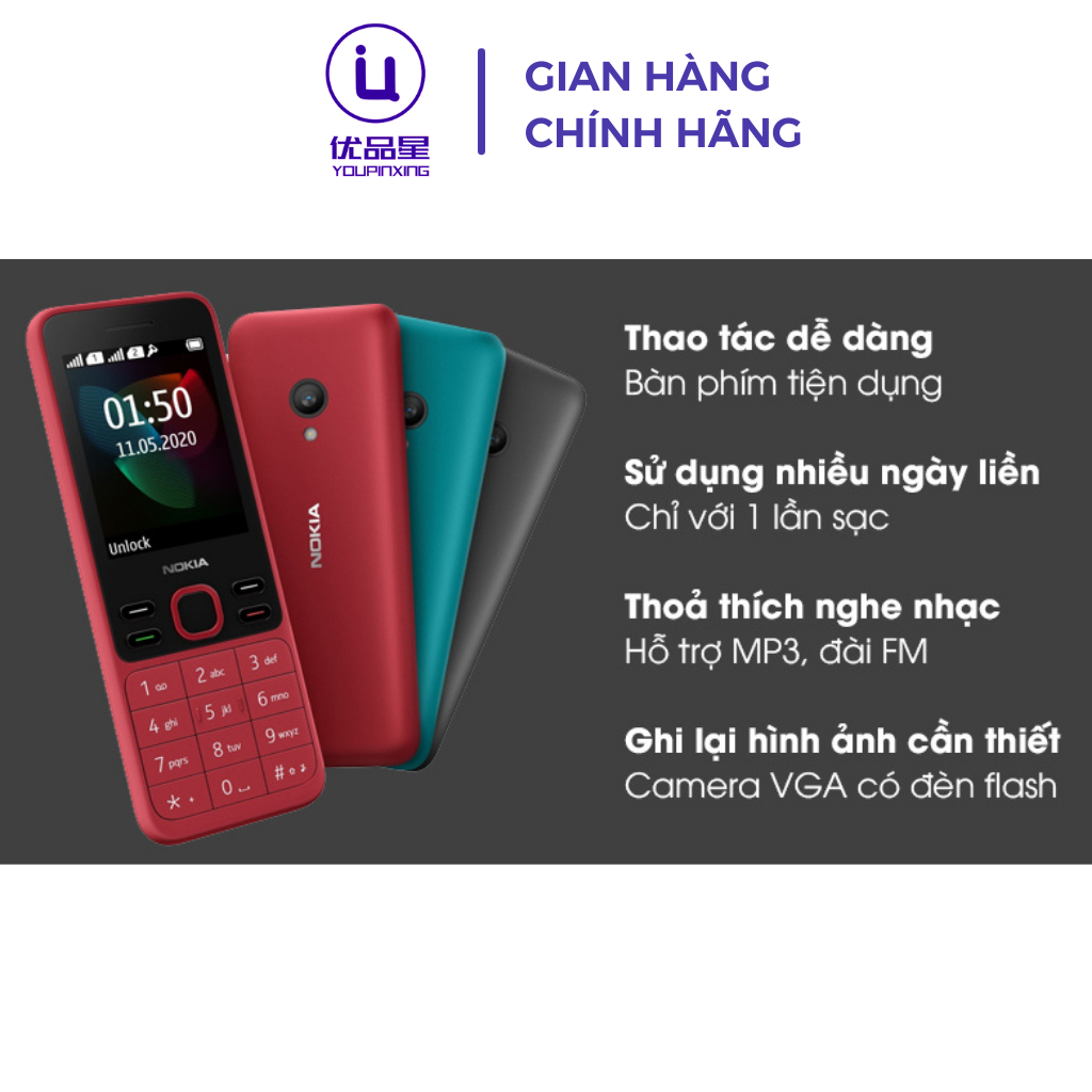 Điện thoại NOKIA 15O 4G bản 2 sim có camera quay phim chụp ảnh, tặng kèm pin sạc, bảo hành 12 tháng