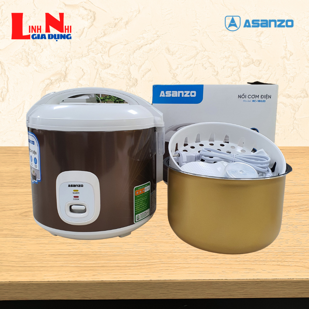 Nồi Cơm Điện Nắp Gài Asanzo RC-18G20 , Lòng Nồi Tráng Men Cao Cấp- Gia Dụng Linh Nhi