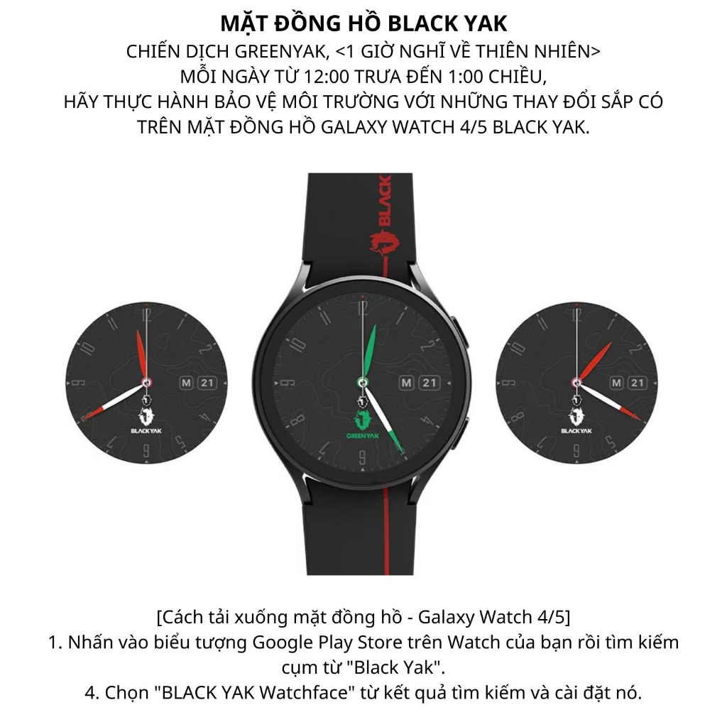 Bộ dây đồng hồ silicone 20mm + túi Black Yak cho Galaxy Watch 6 / 5 / 4