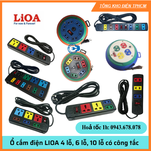 Ổ cắm điện LIOA 🚚 FREESHIP 🚚 Ổ cắm điện LIOA 4 lỗ, 6 lỗ, 10 lỗ có công tắc, dây dài 3m/5m 1000W