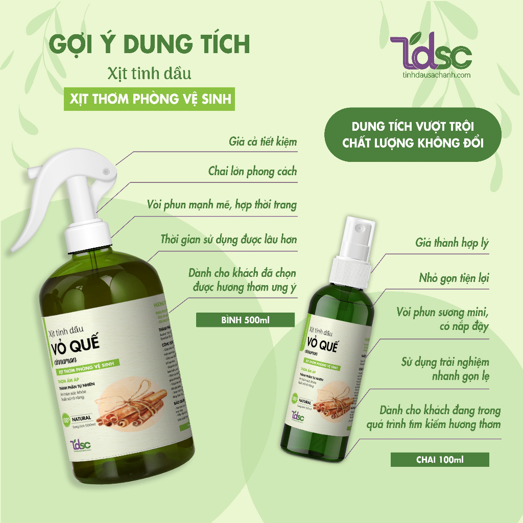 Bình Xịt Khử Mùi Thơm Nhà Vệ Sinh TINHDAUSACHANH 100ml/500ml Tinh Dầu Xịt Thơm Khử Khuẩn Nhà Tắm