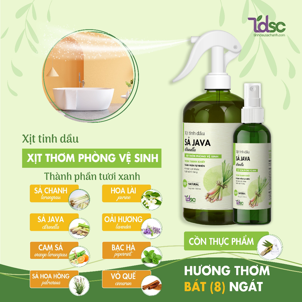 Bình Xịt Khử Mùi Thơm Nhà Vệ Sinh TINHDAUSACHANH 100ml/500ml Tinh Dầu Xịt Thơm Khử Khuẩn Nhà Tắm