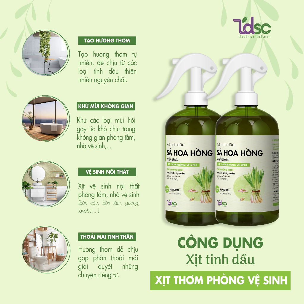 Bình Xịt Khử Mùi Thơm Nhà Vệ Sinh TINHDAUSACHANH 100ml/500ml Tinh Dầu Xịt Thơm Khử Khuẩn Nhà Tắm