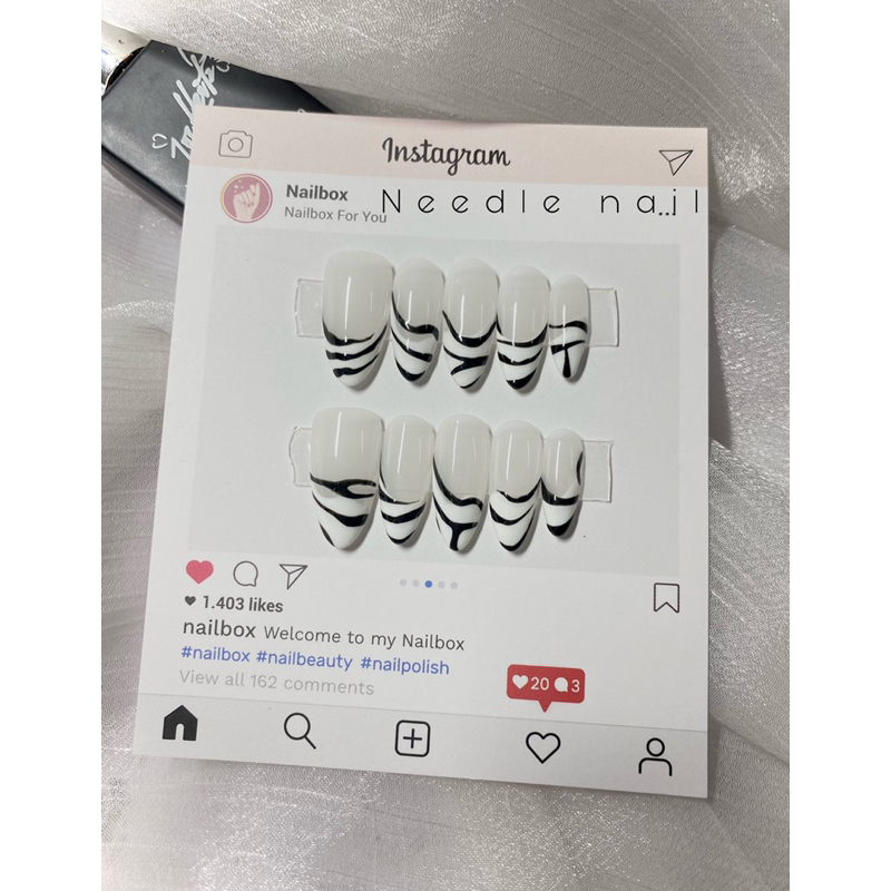 Móng úp thiết kế vẽ đơn giản màu thạch nước gạo Needle nail